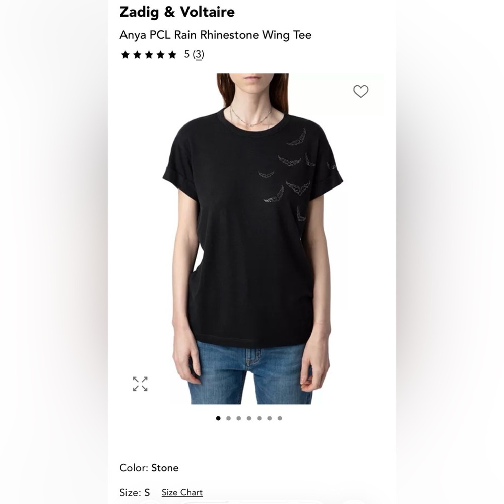 Zadig & Voltaire Anya Rain Strass Wings t-shirt 
Black, Small NWOT